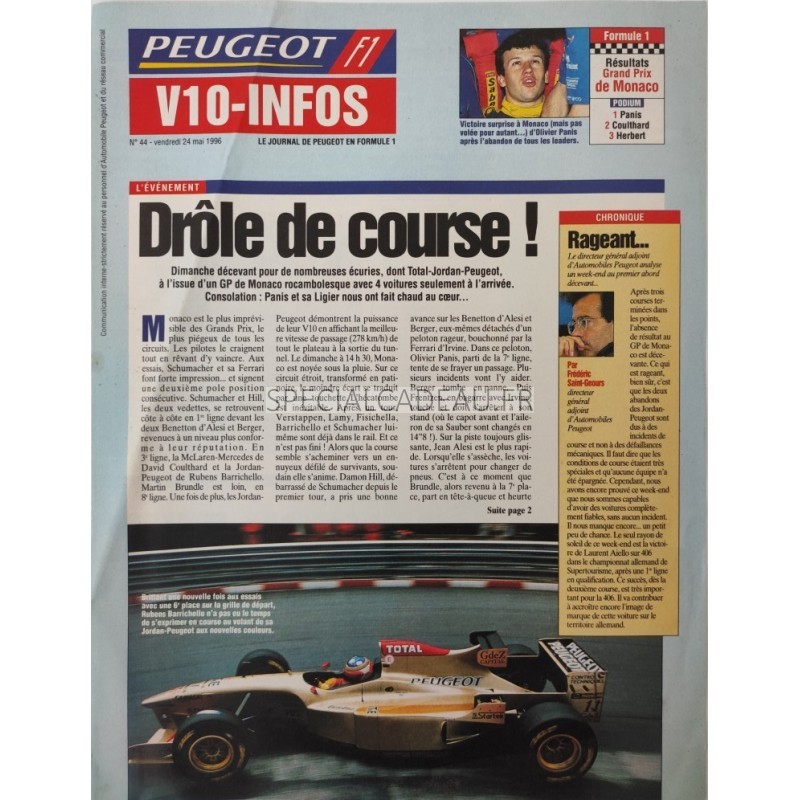 Peugeot F1 V10 infos Mai 1996