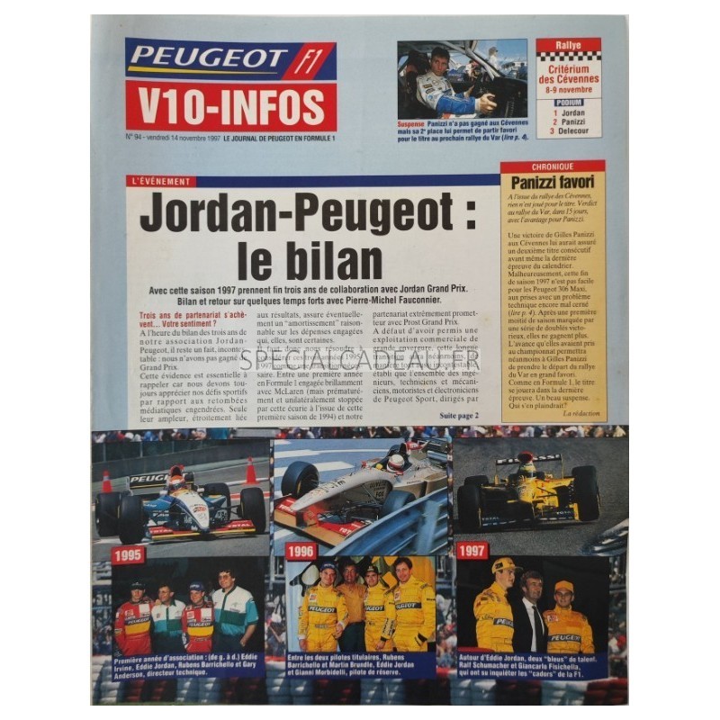 Peugeot F1 V10 infos Novembre 1997